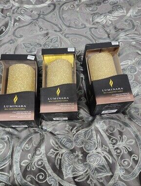 3x Luminara Gold Glitter Real Flame Effect Electric Candles